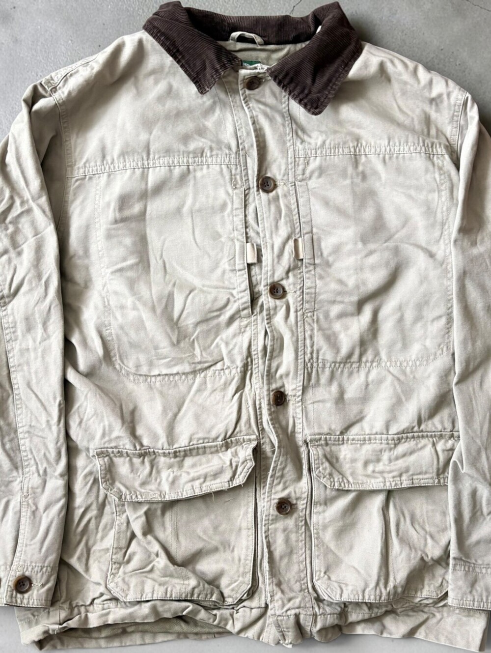Vintage Cabelas Utility Canvas Field Jacket Large Tall Barn Coat Corduroy Collar